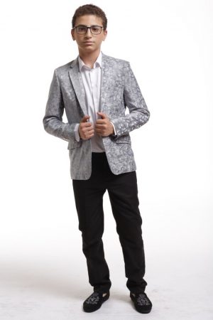 Boys Grey Crushed Velvet Blazer Jacket by Elie Balleh