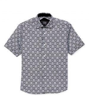 Black & White Floral Medallion Short Sleeve Shirt by Elie Balleh